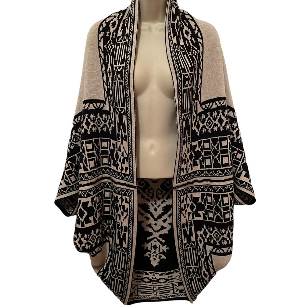 Unbranded Knit Cape Wrap Open Cardigan Aztec Print Reversible